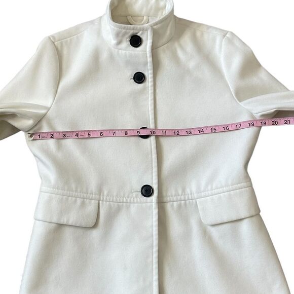 Old Navy White Cropped Pea-Coat Button Down Flap Pockets High Mandarin Collar - Picture 10 of 13
